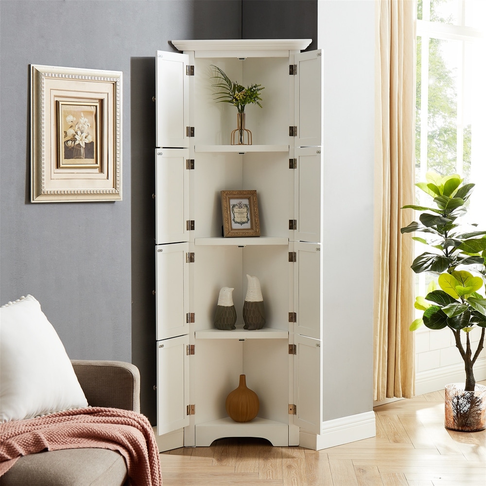 Tall Storage Cabinet with Doors and 4 Shelves for Living Room