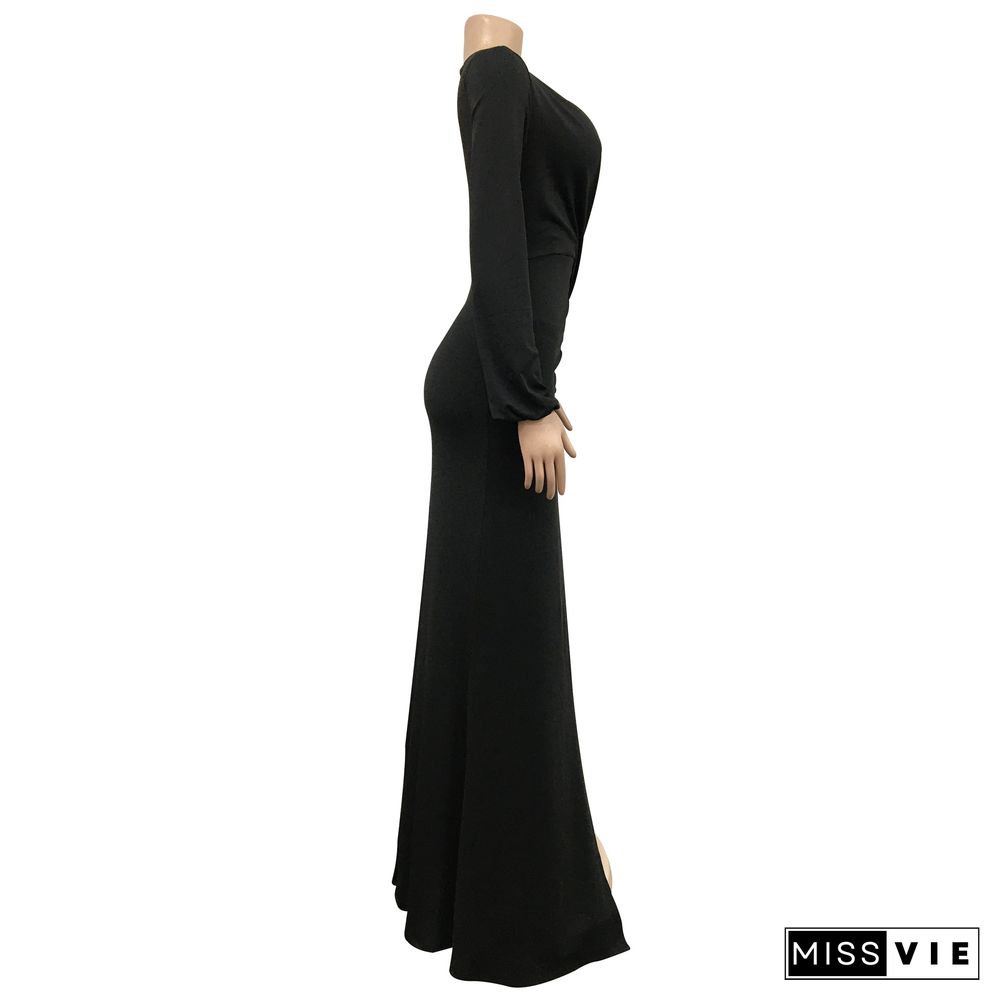 Sexy Deep V Neck High Slit Ruched Evening Dresses