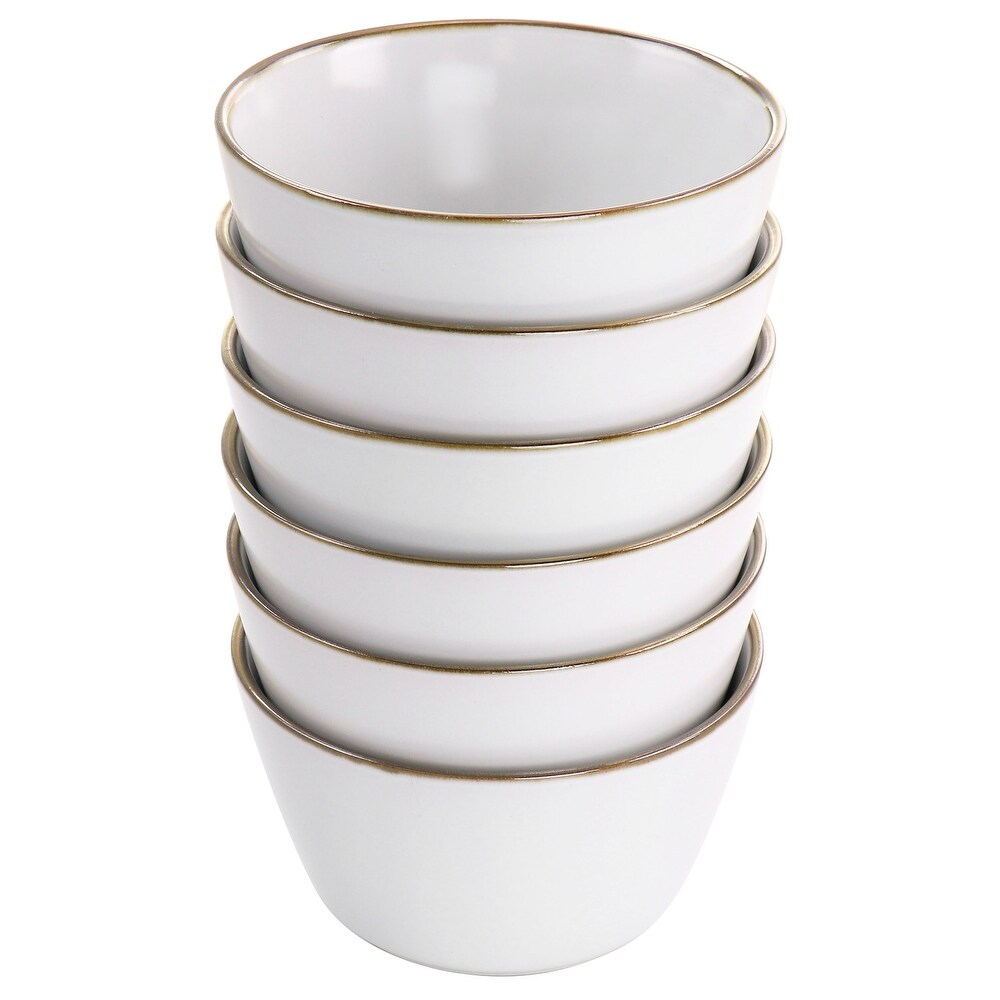 Elama Arthur 6 Piece Stoneware Bowl Set in Matte White with Gold Rim   5.6 Inch