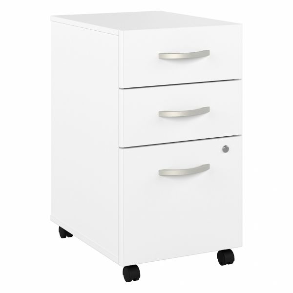 Bush Business Furniture Hybrid 3 Drawer Mobile File Cabinet in White - Assembled