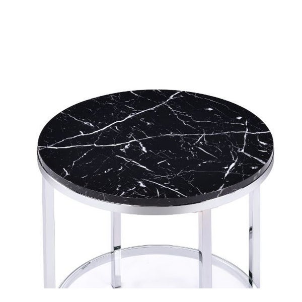 TiramisuBest End Table， Faux Black Marble and Chrome Finish 82477