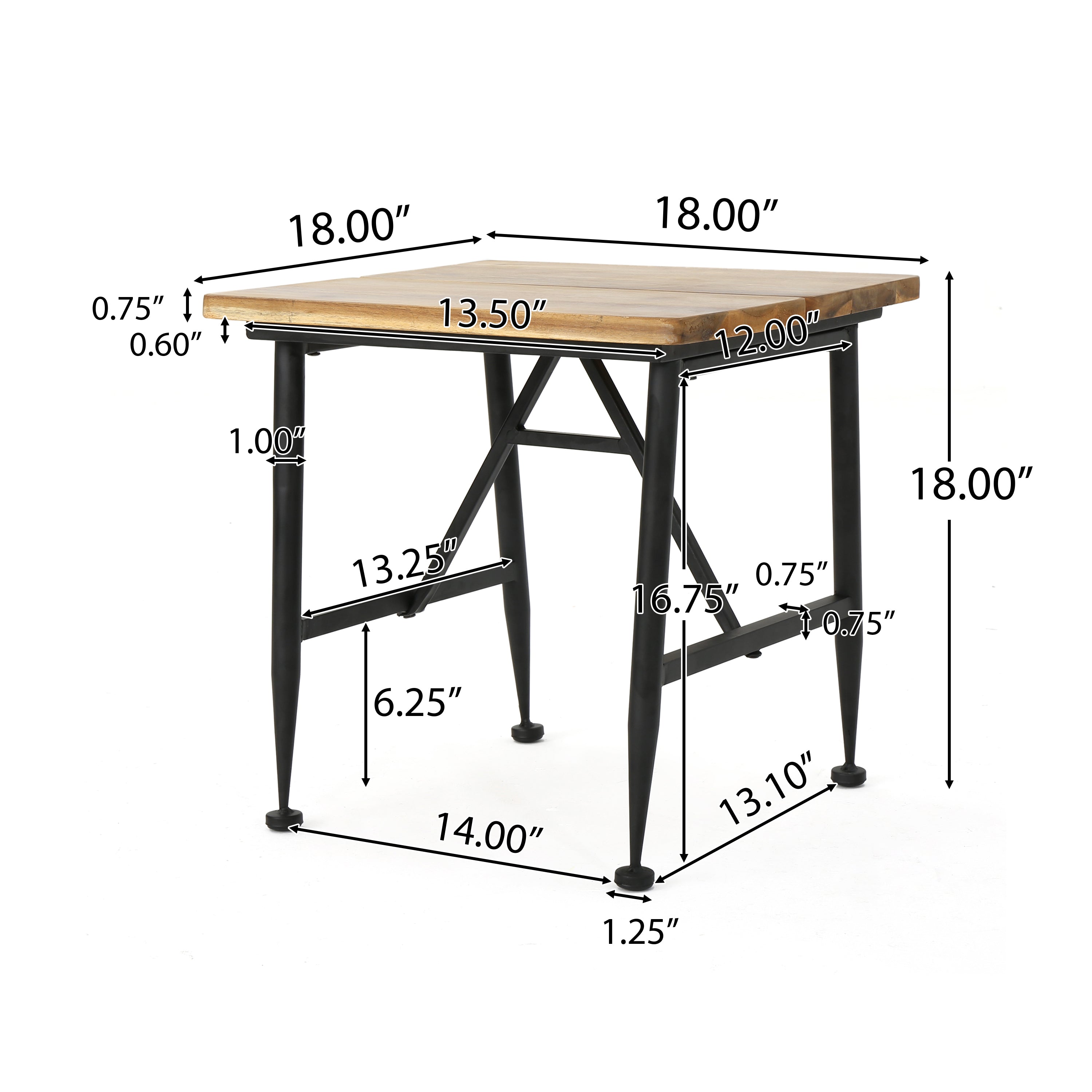 Ellaria Outdoor Rustic Industrial Acacia Wood Coffee Table and Accent Table Set with Metal Frame, Teak and Black