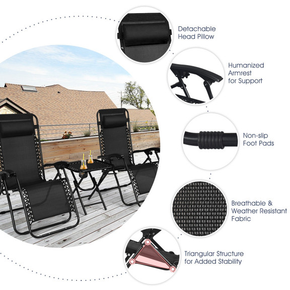 Costway 19632874 3 Pieces Folding Portable Zero Gr...