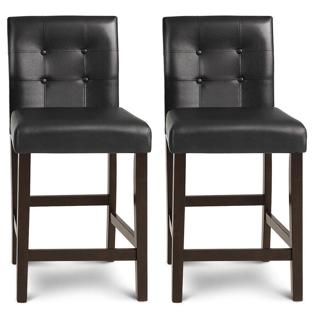 Gymax Set of 4-Bar Stools 25 in. Counter Height Barstool Pub Chair Rubber Wood Black GYM10551