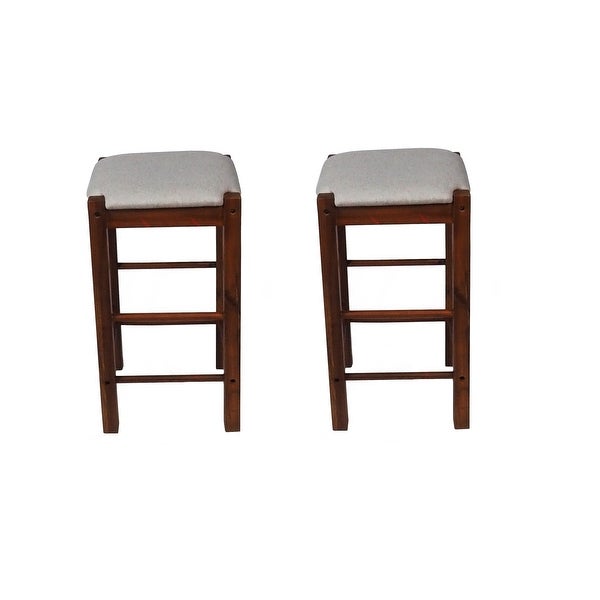 Matthis 25 in. Backless Wood Frame Bar Stool with Fabric Seat (Set of 2) - 14