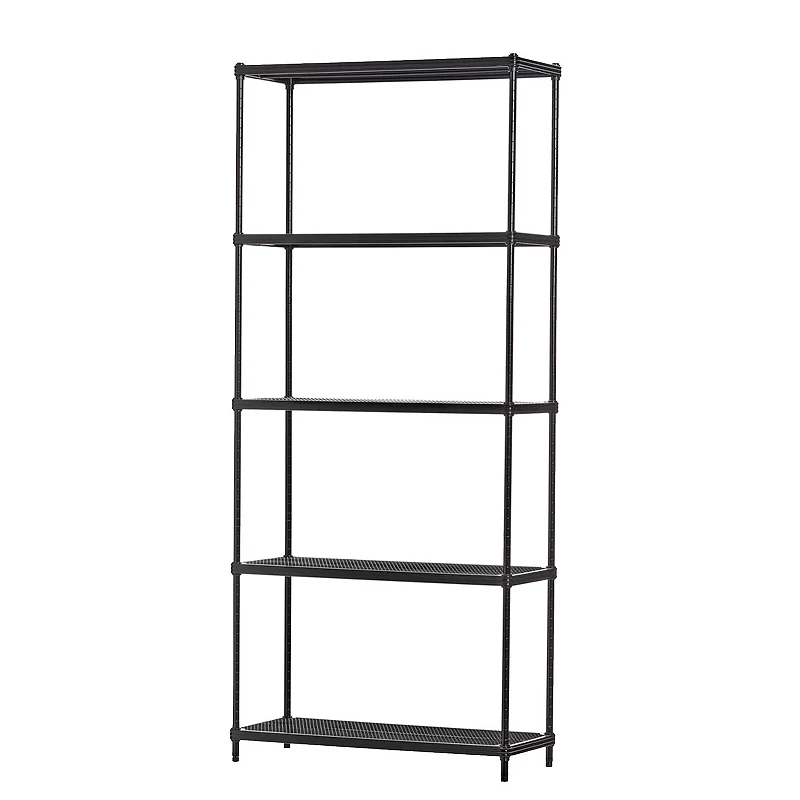 Design Ideas Meshworks 5 Tier Metal Storage Shelving Unit Rack Bookshelf， Black