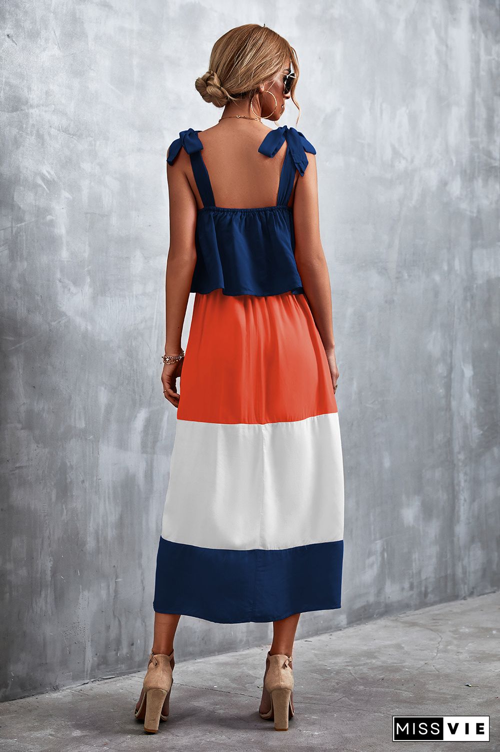 Tie Strap Color Block Maxi Dress