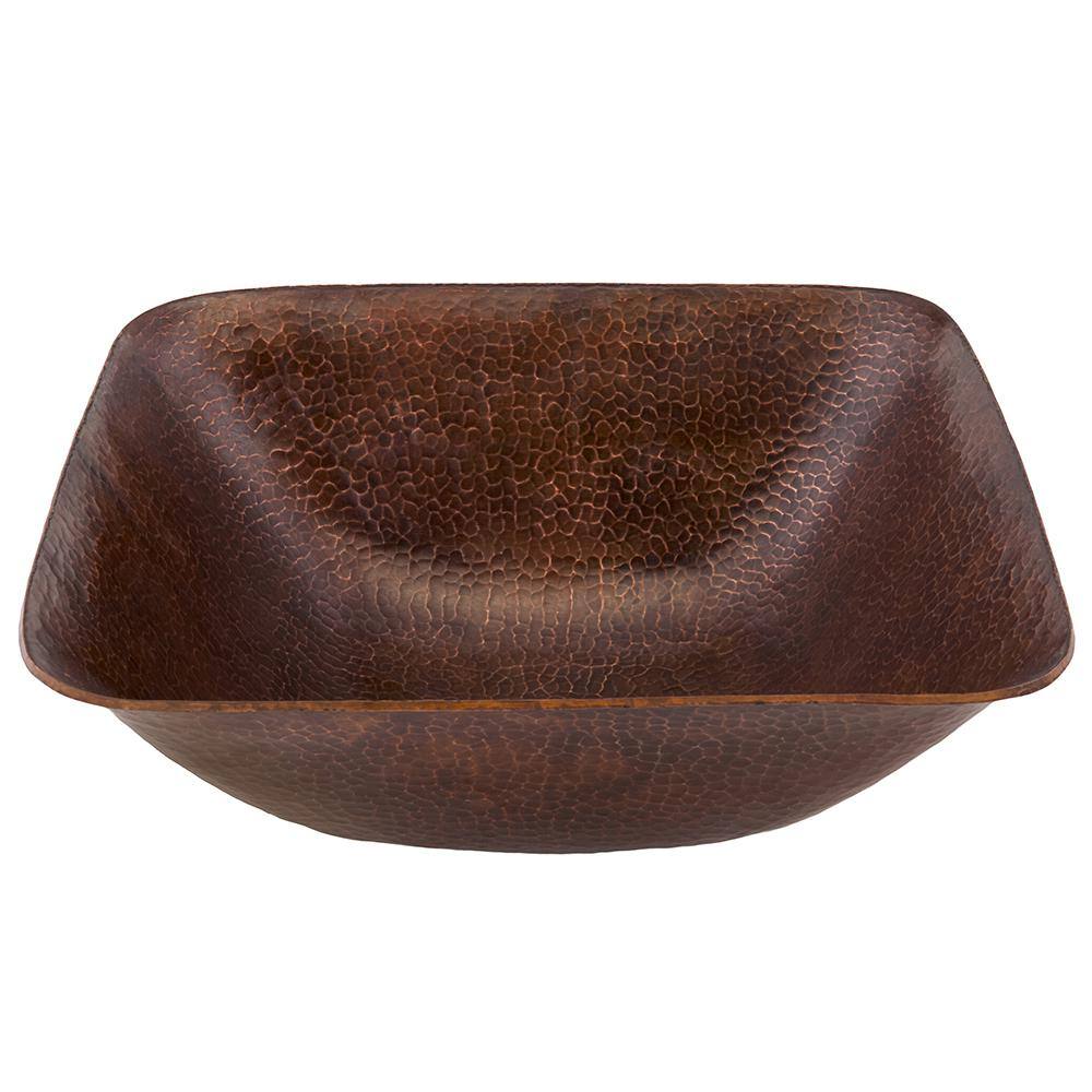 Premier Copper Products Square Hammered Copper Vessel Sink in Oil Rubbed Bronze VSQ14BDB