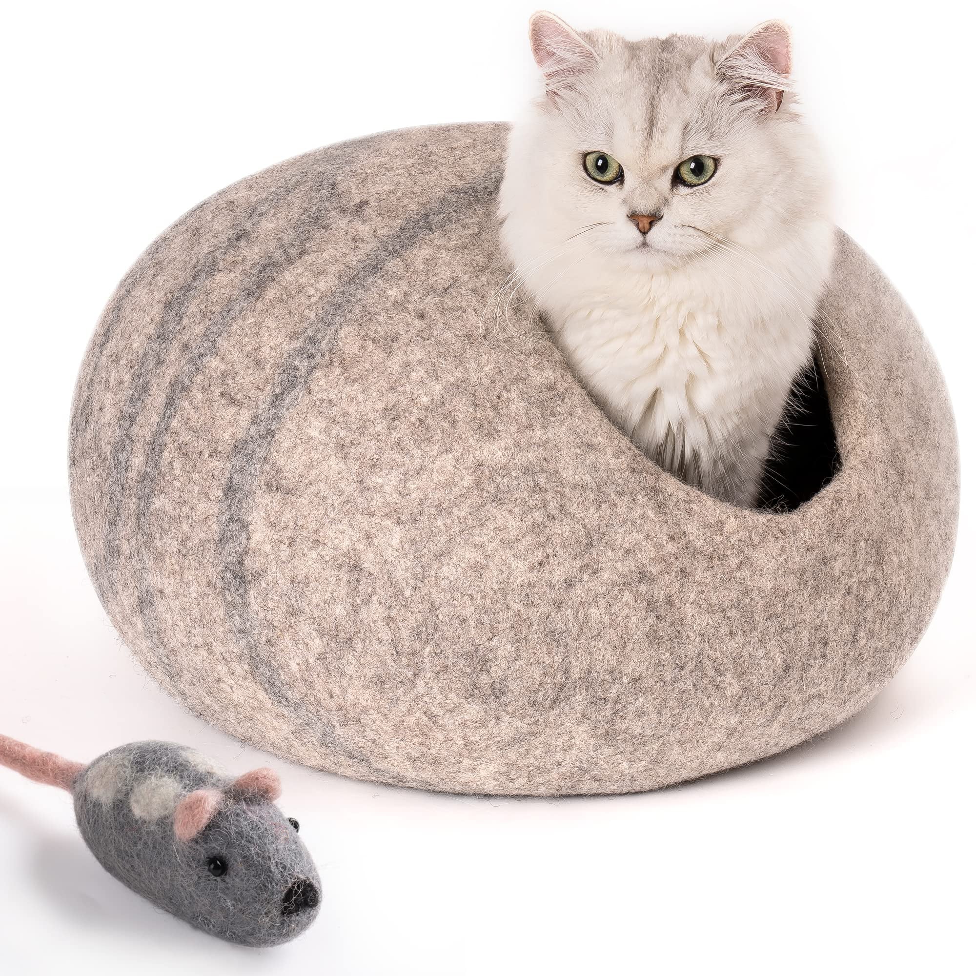 Mewoofun Medium Cat Cave Bed，Handmade Wool Cat House，Felt Cat Caves for Indoor Cats and Kittens，Grey