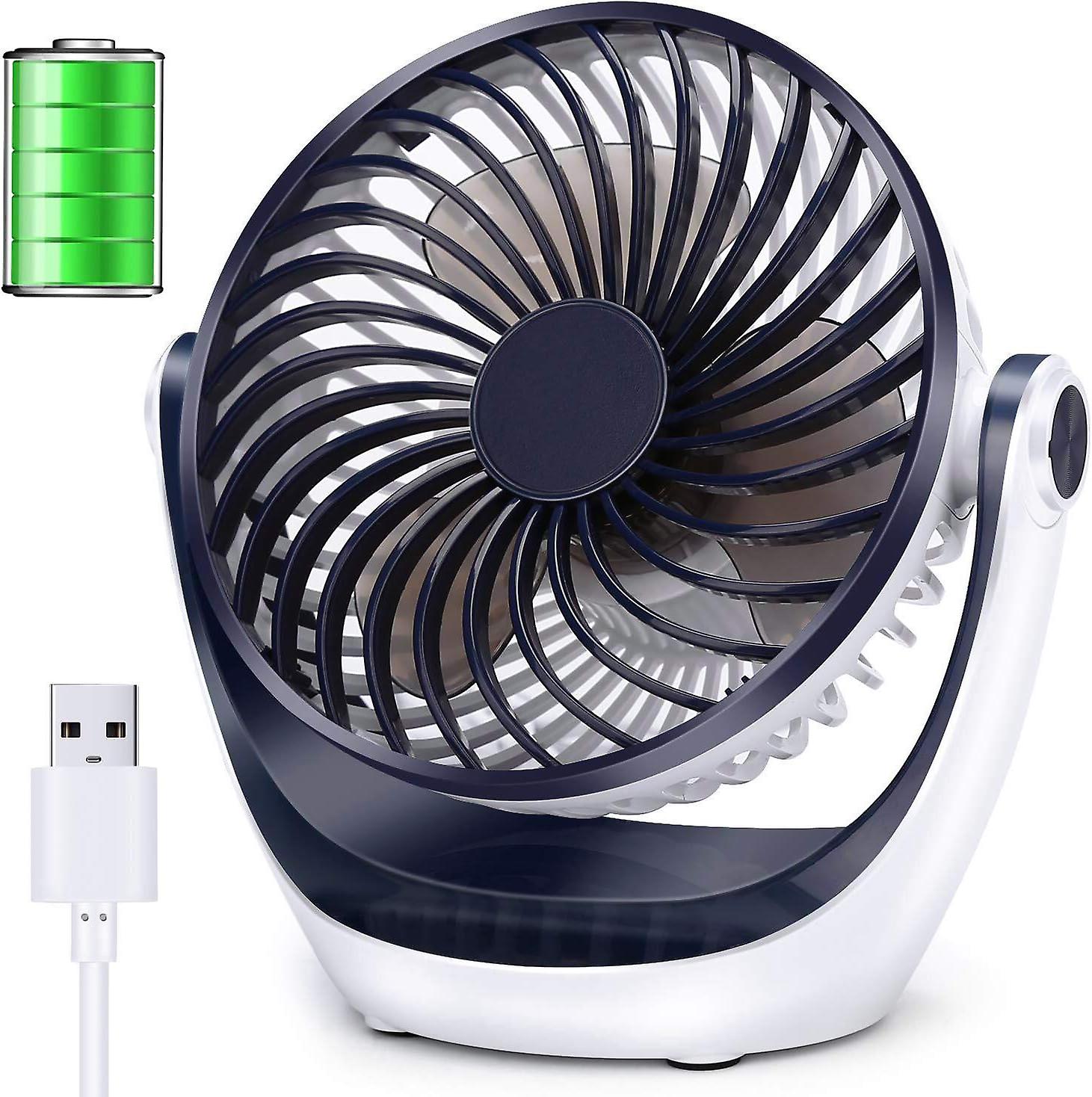 Desk Fan Small Table Fan With Strong Airflow Rechargeable Battery Operated Portable Fan 3 Speeds Adjustable Head 360rotatable Mini Personal Fan