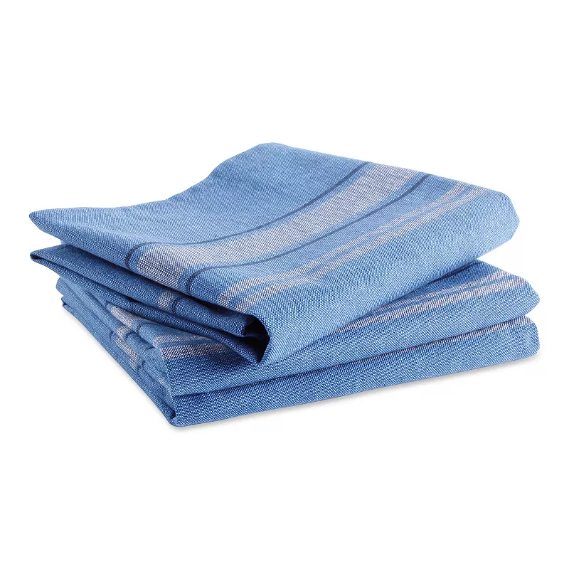 Set of 3 Blue Chambray French Stripe Dishtowels 30 x 20