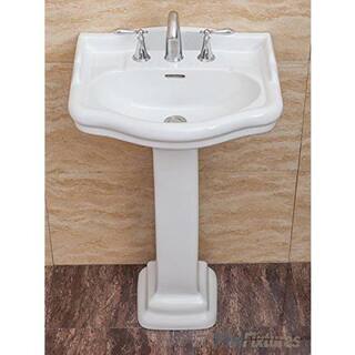 FINE FIXTURES Roosevelt 22 in. Pedestal White Vitreous China Rectangular Vessel Sink with Overflow 8 in. Faucet Hole RS22W8