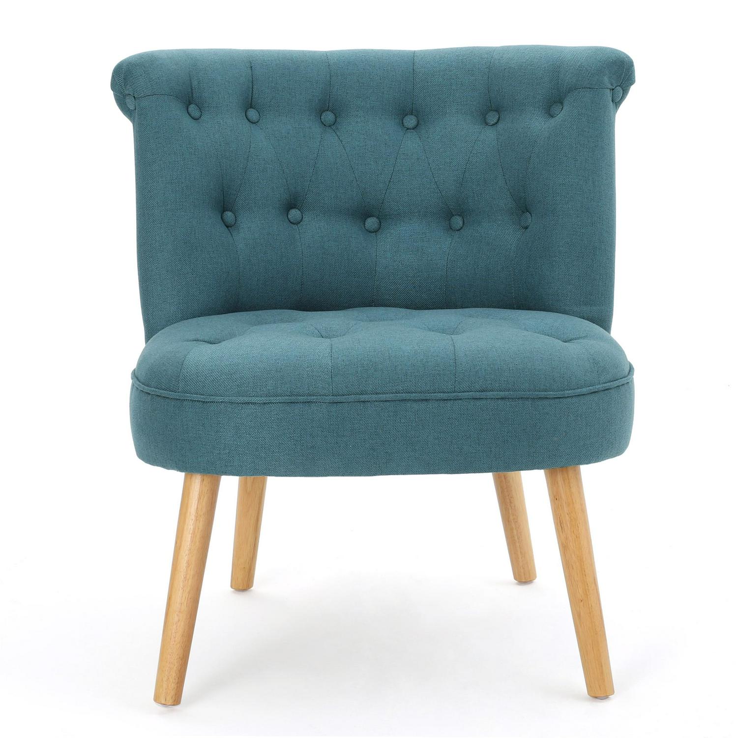 Noble House Siciley Dark Teal Fabric Tufted Slipper Chair， Blue