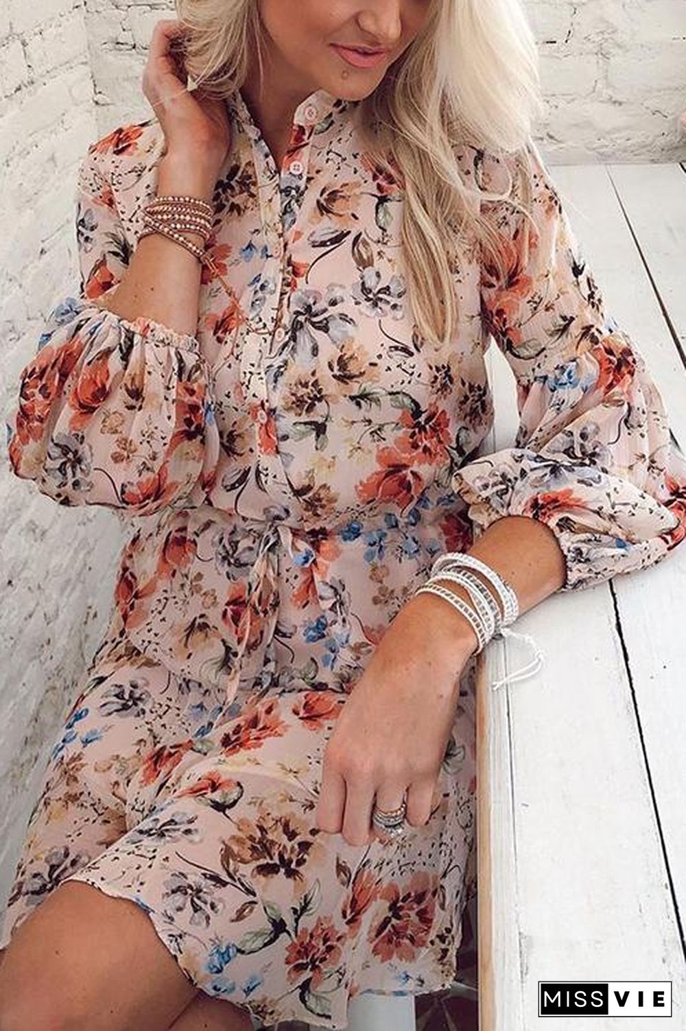 Floral Print Long Sleeve Mini Dress