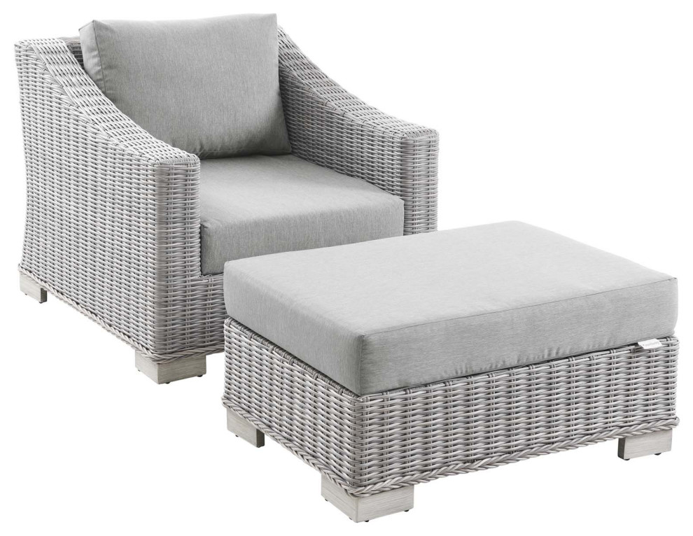 Conway Outdoor Wicker Rattan 2 Piece Armchair Ottoman Set   Tropical   Outdoor Lounge Chairs   by Modway  Houzz