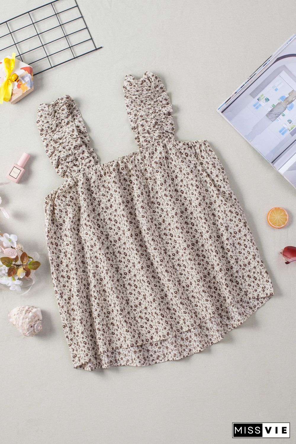 Floral Ruffled Straps Flowy Tank Top