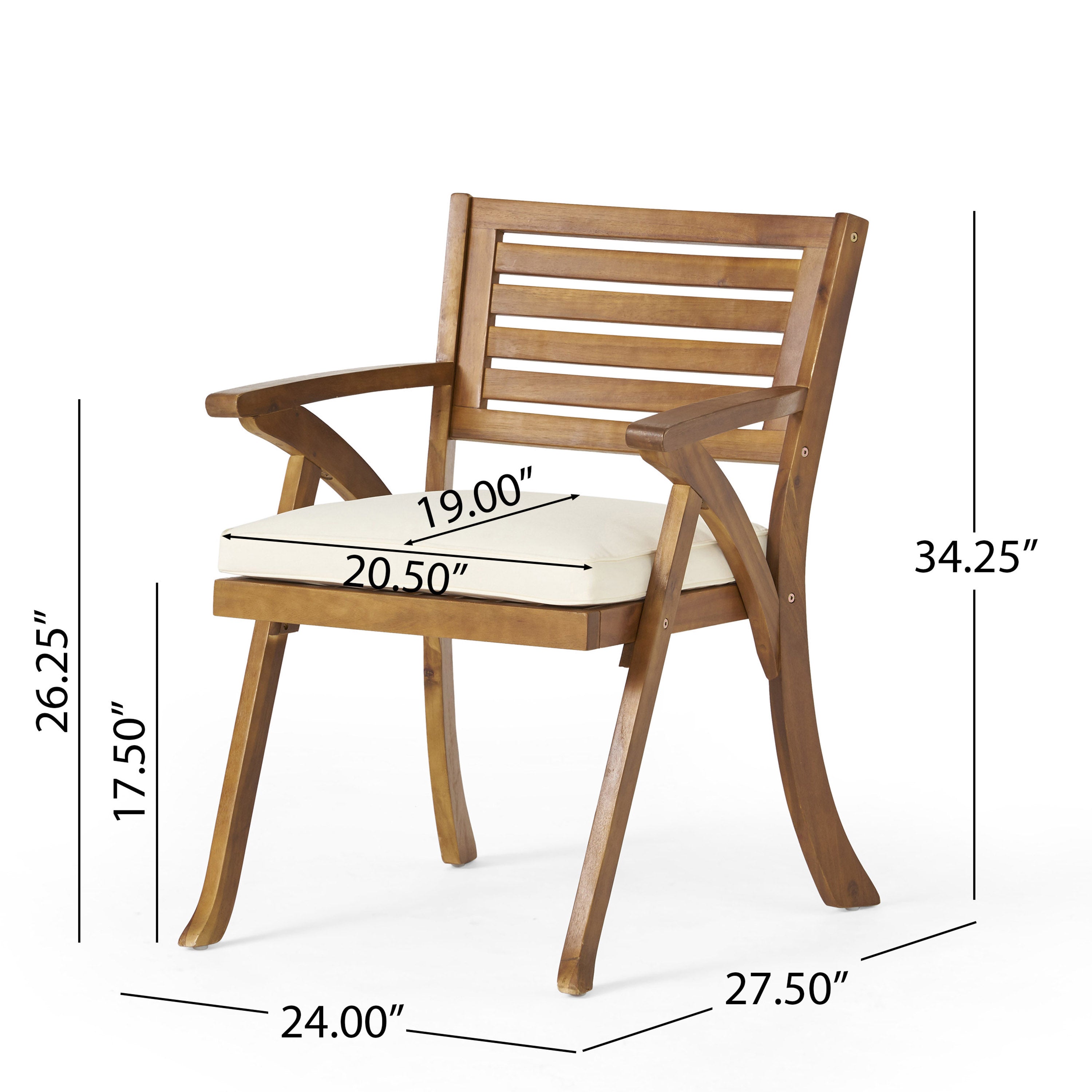 Helen Outdoor Teak Finish Acacia Wood Arm Chair (Set of 2)