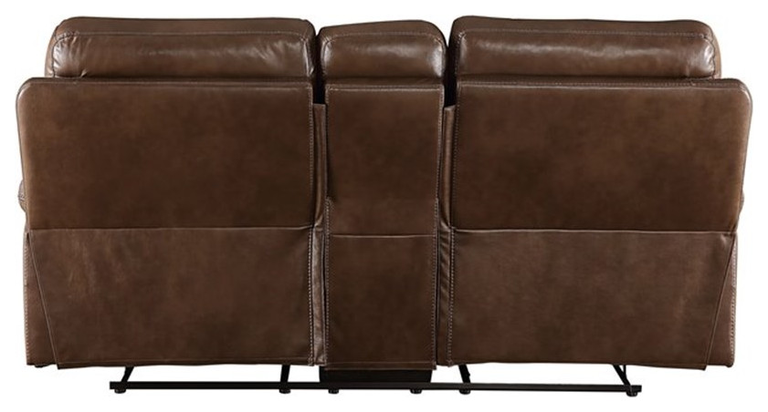 ACME Aashi Leather Gel Tufted Motion Reclining Loveseat with Console in Navy   Transitional   Loveseats   by Homesquare  Houzz