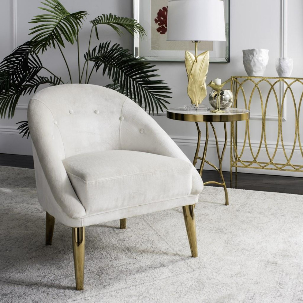 Felicia Velvet Club Chair With Gold Legs Bella White   Midcentury   Armchairs And Accent Chairs   by Peachtree Fine Furniture  Houzz