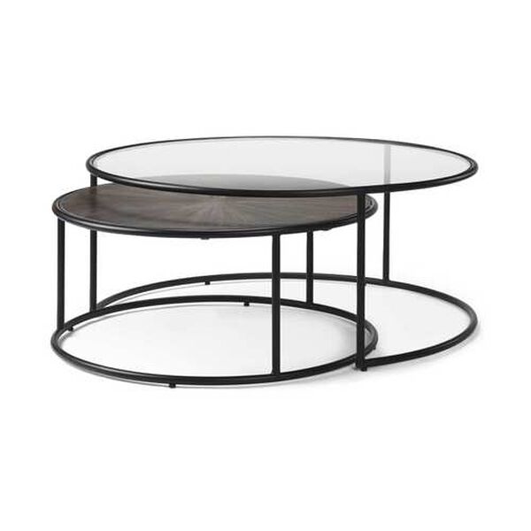 Arlo Dark Brown and Black Metal Coffee Tables， Set of 2