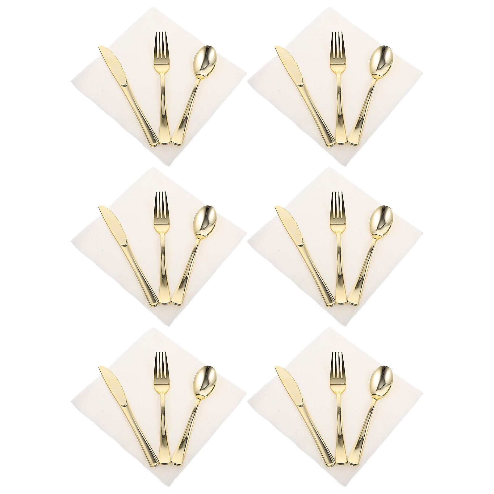 6 Sets Of Plastic Fork Spoon Cutter Kit Steak Cutter Fork Western Food Cutlery Disposable Tableware