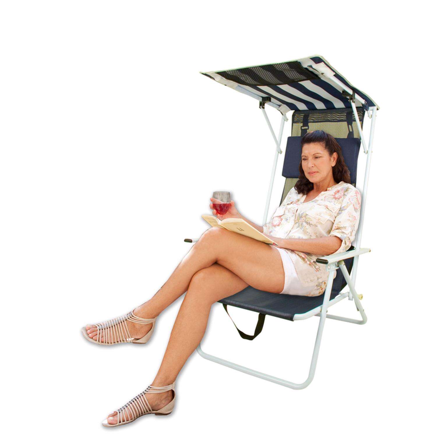 Quik Shade 3-Position Navy Blue Canopy Folding Chair