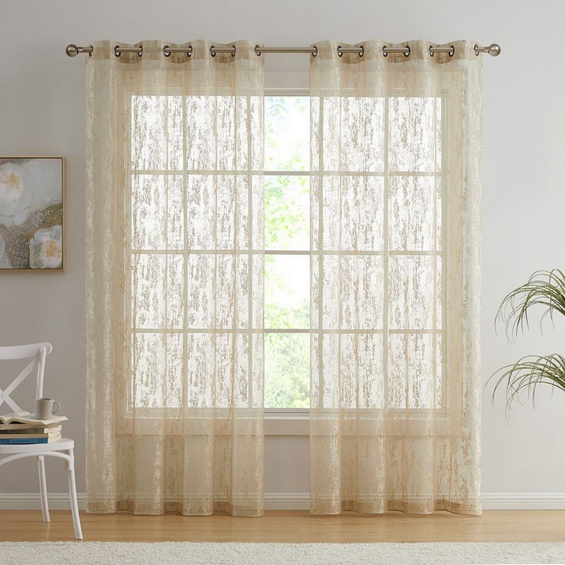 THD Crawford Modern Abstract Decorative Sheer Grommet Window Treatment Curtain Drapery Panels - Pair