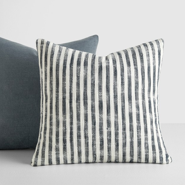 2 pack Yarn dyed Patterns Navy Throw Pillows In Yarn dyed Bengal Stripe amp Solid Becky Cameron Navy Yarn dyed Bengal Stripe Solid