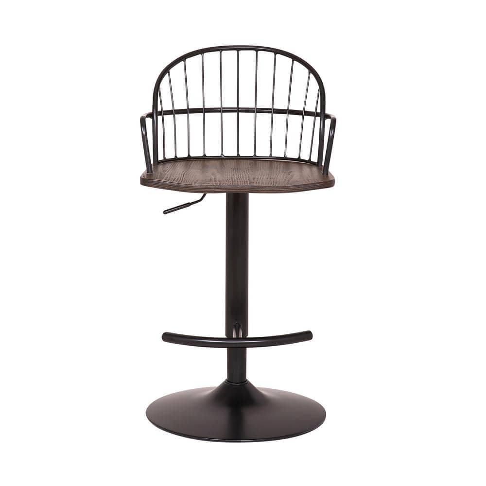 Armen Living Edward Adjustable Walnut Glazed Bar Stool in Black Powder Coated Finish LCEWBABLWA