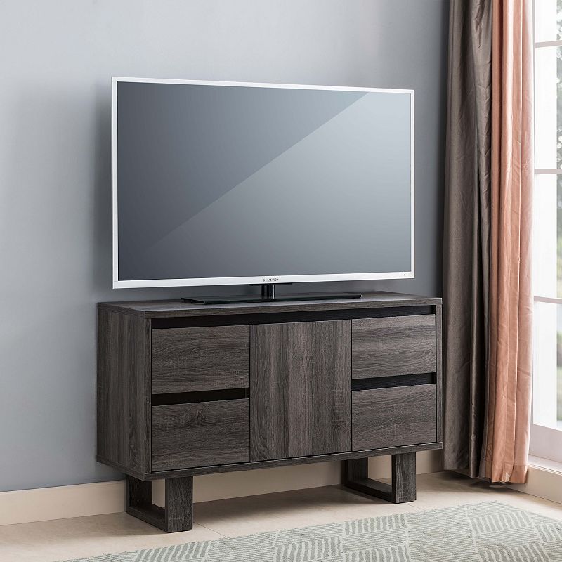 FC Design Distressed Grey and Black 47.25W TV Stand with 4 Drawers and  2 Shelves