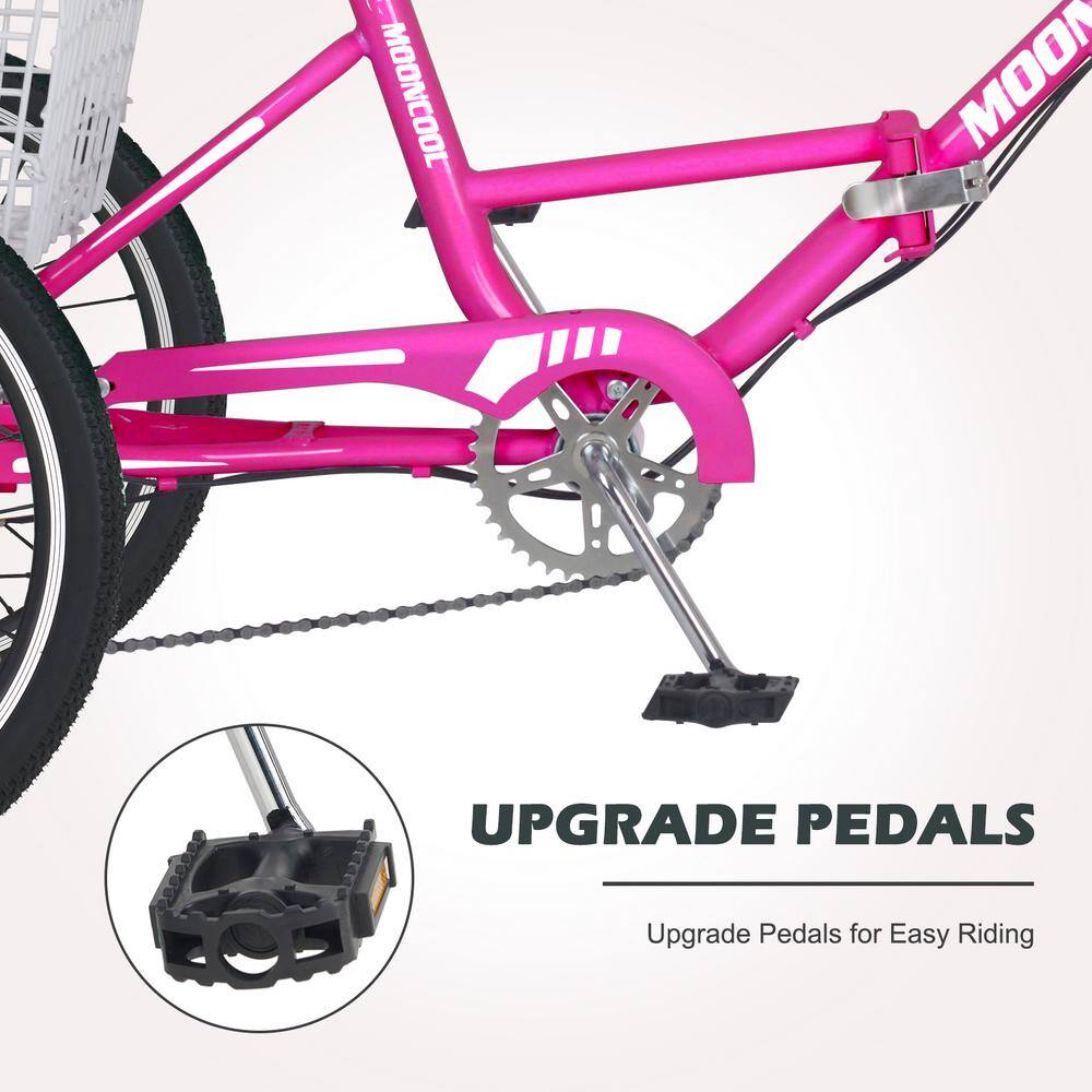 MOONCOOL Folded Adults Tricycle Trike Cruiser 3 Wheeled Bicycle with Large Basket Men Women Cruiser Bicycles M-P20ZD-MH