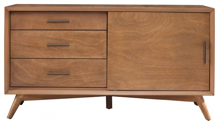 Alpine Furniture Flynn Small Wood TV Console in Acorn Brown   Midcentury   Entertainment Centers And Tv Stands   by VirVentures  Houzz