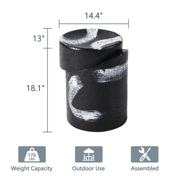 COSIEST Cylinder Shaped MgO Concrete Black Outdoor Side Table