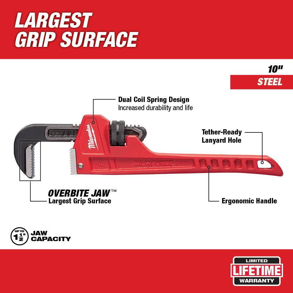 MW 10 in. Steel Pipe Wrench 48-22-7110