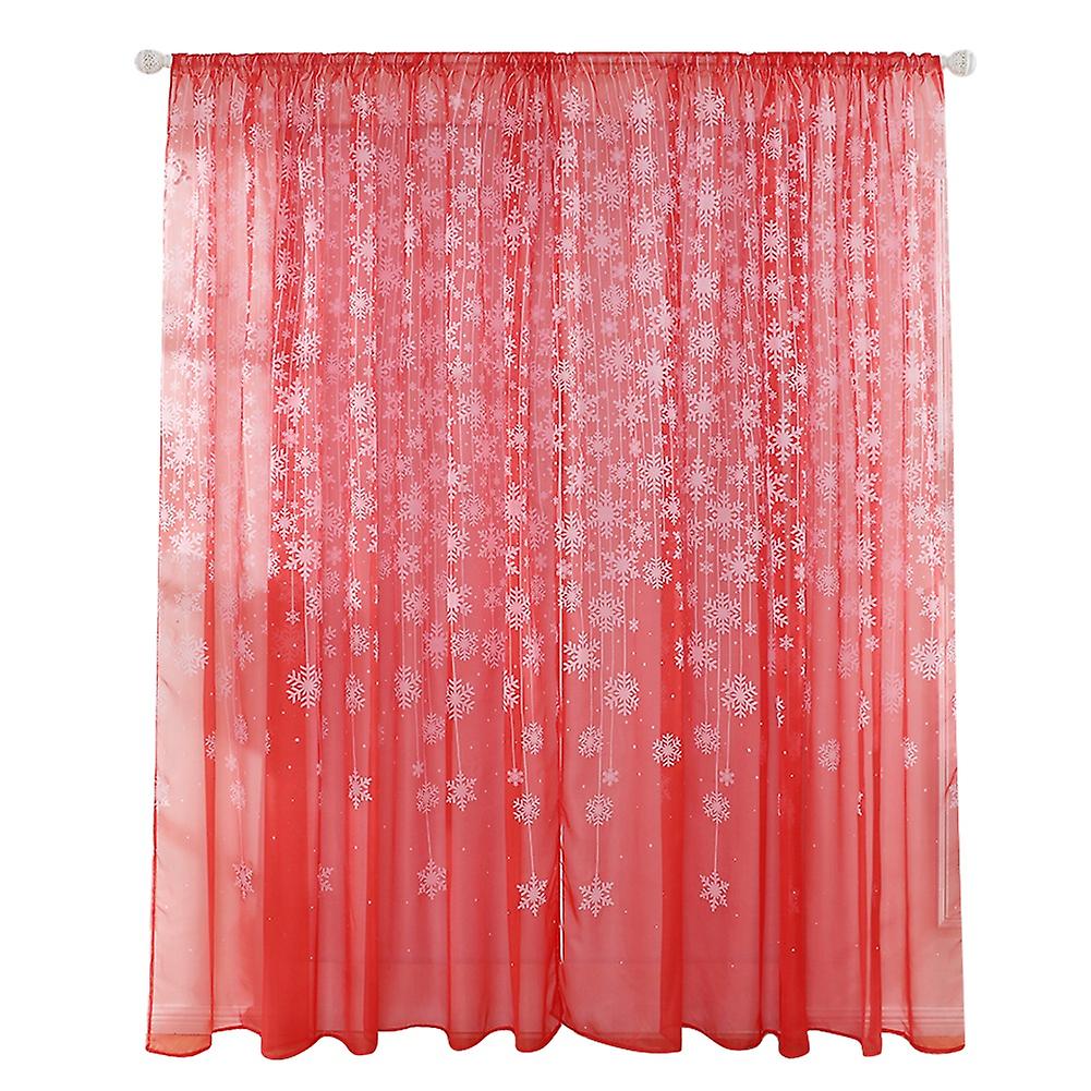 Snowflake Pattern Transparent Printed Window Curtain Voile Sheer Panels For Bedroom Living Roomred