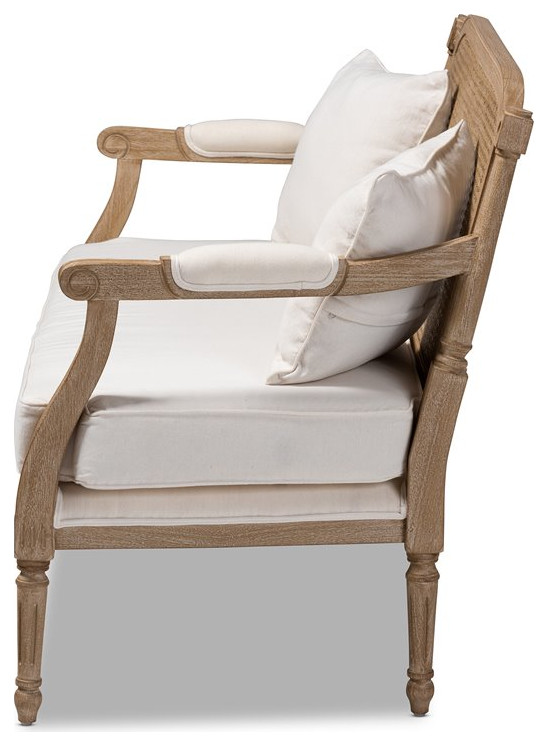 Baxton Studio Clemence Ivory Upholstered Whitewashed Wood Armchair   French Country   Loveseats   by Homesquare  Houzz