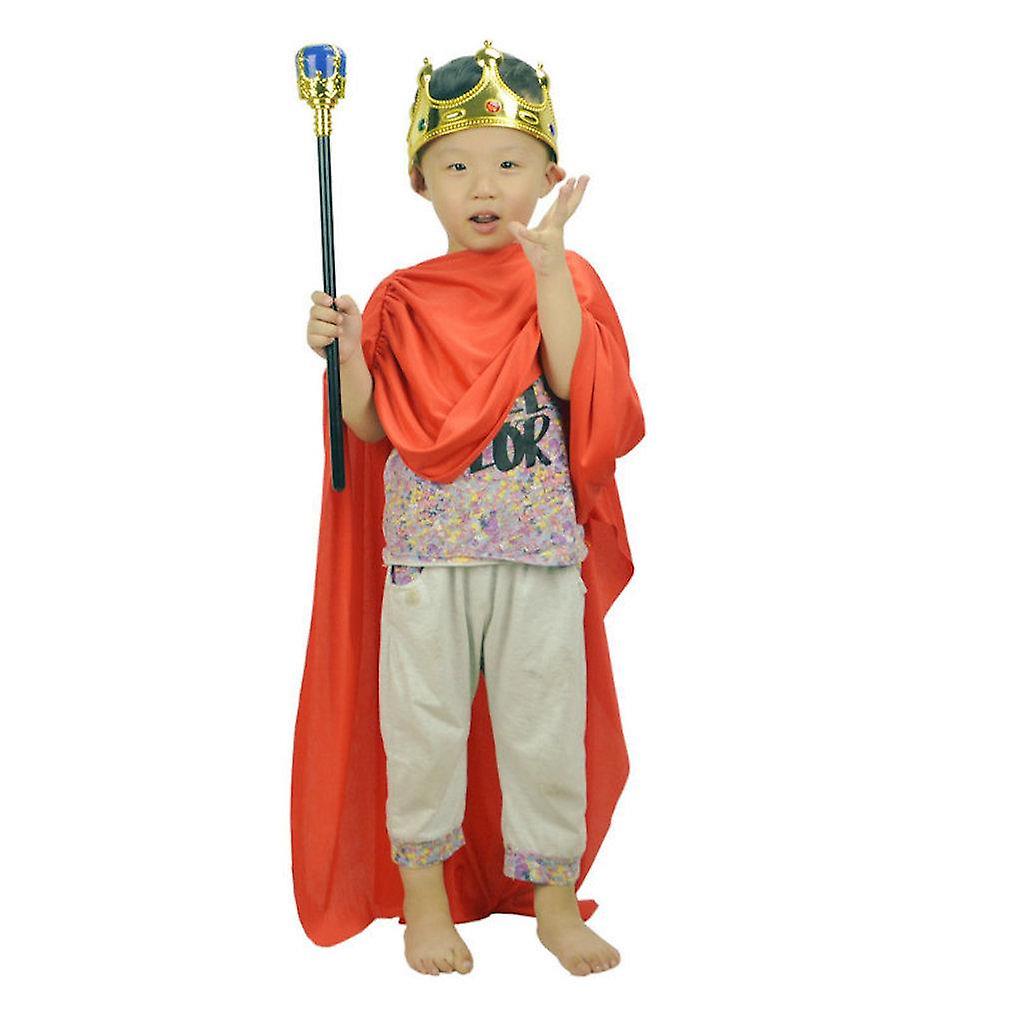 3 Pcs Halloween Cloak Set Cosplay King Poncho Crown Sceptre Kids Show Costumes