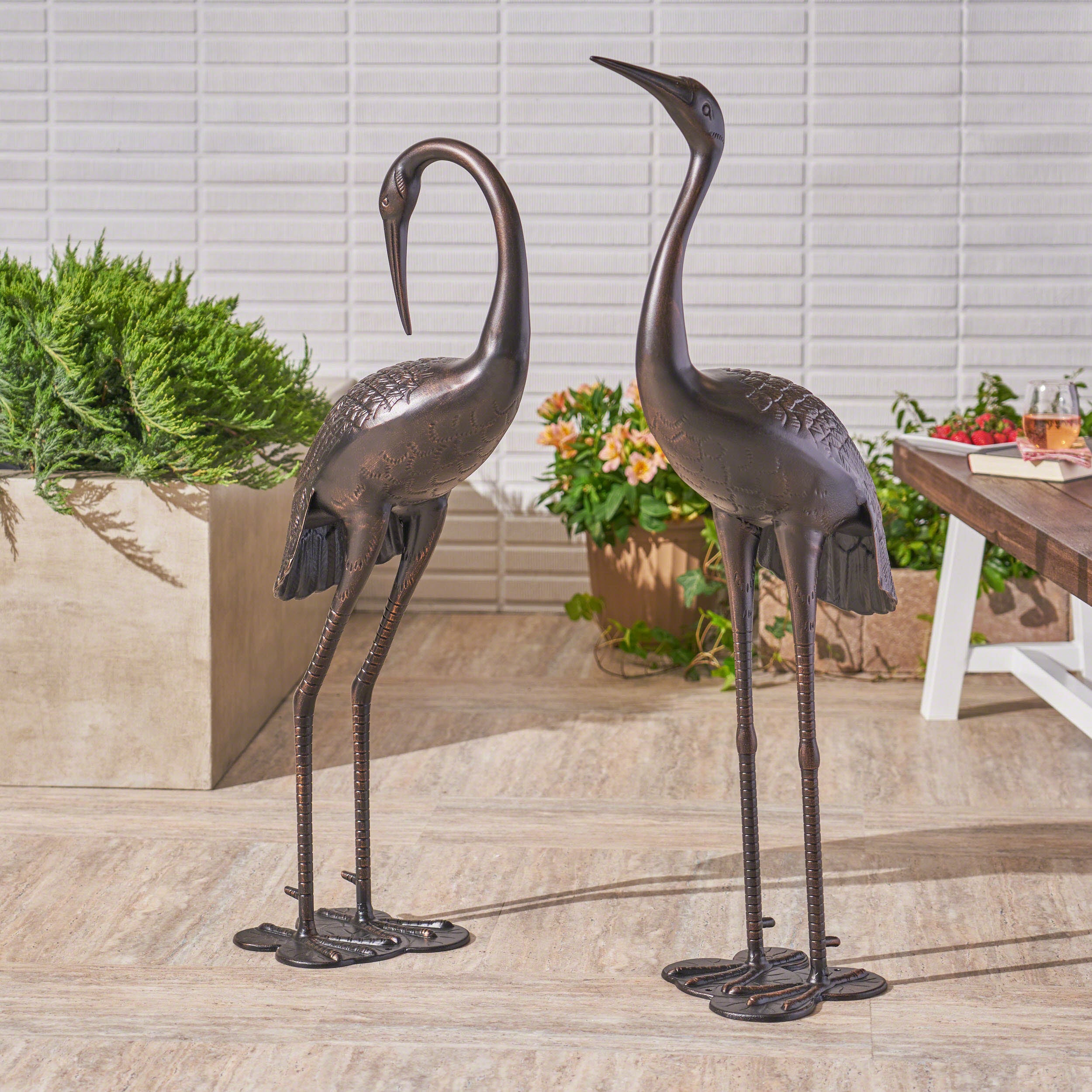 Mark Outdoor Dark Bronze Aluminum Crane/Heron Statues (Set of 2)