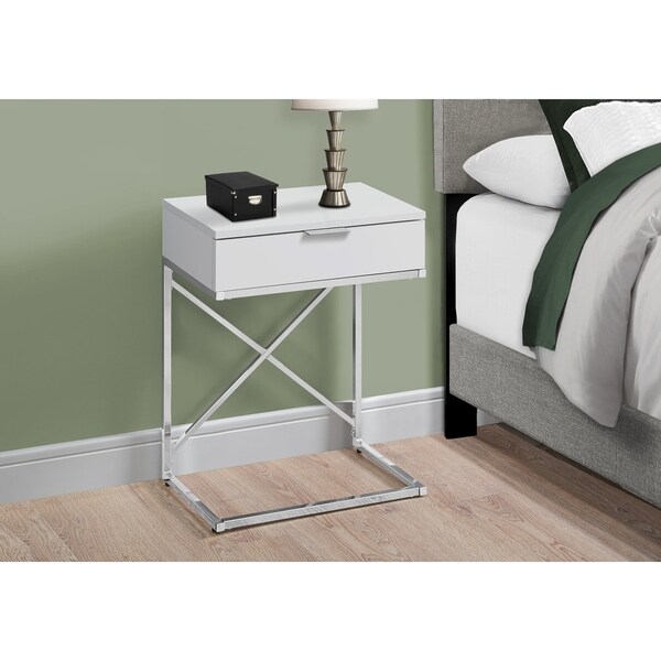 Accent Table， Side， End， Nightstand， Lamp， Storage Drawer， Living Room， Bedroom， Metal， Laminate， Chrome， Contemporary