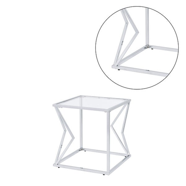 Square Glass End Table with Metal Base in Chrome Finish