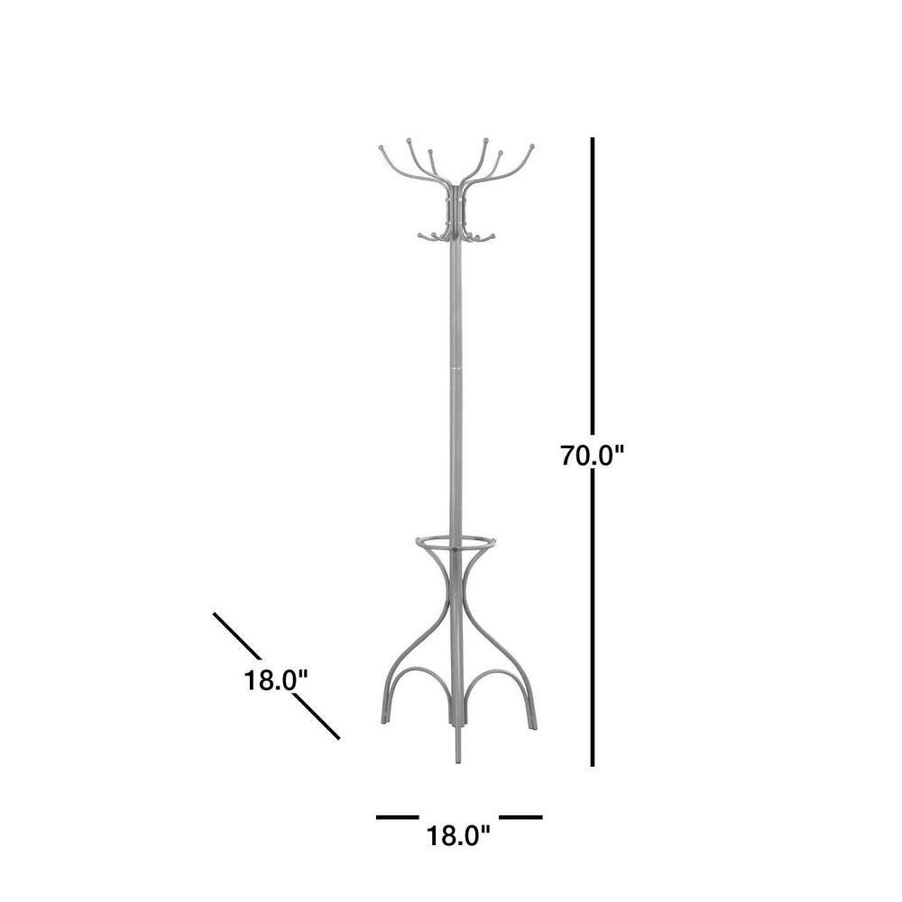 Monarch Specialties Silver 10-Hook Coat Rack I 2032