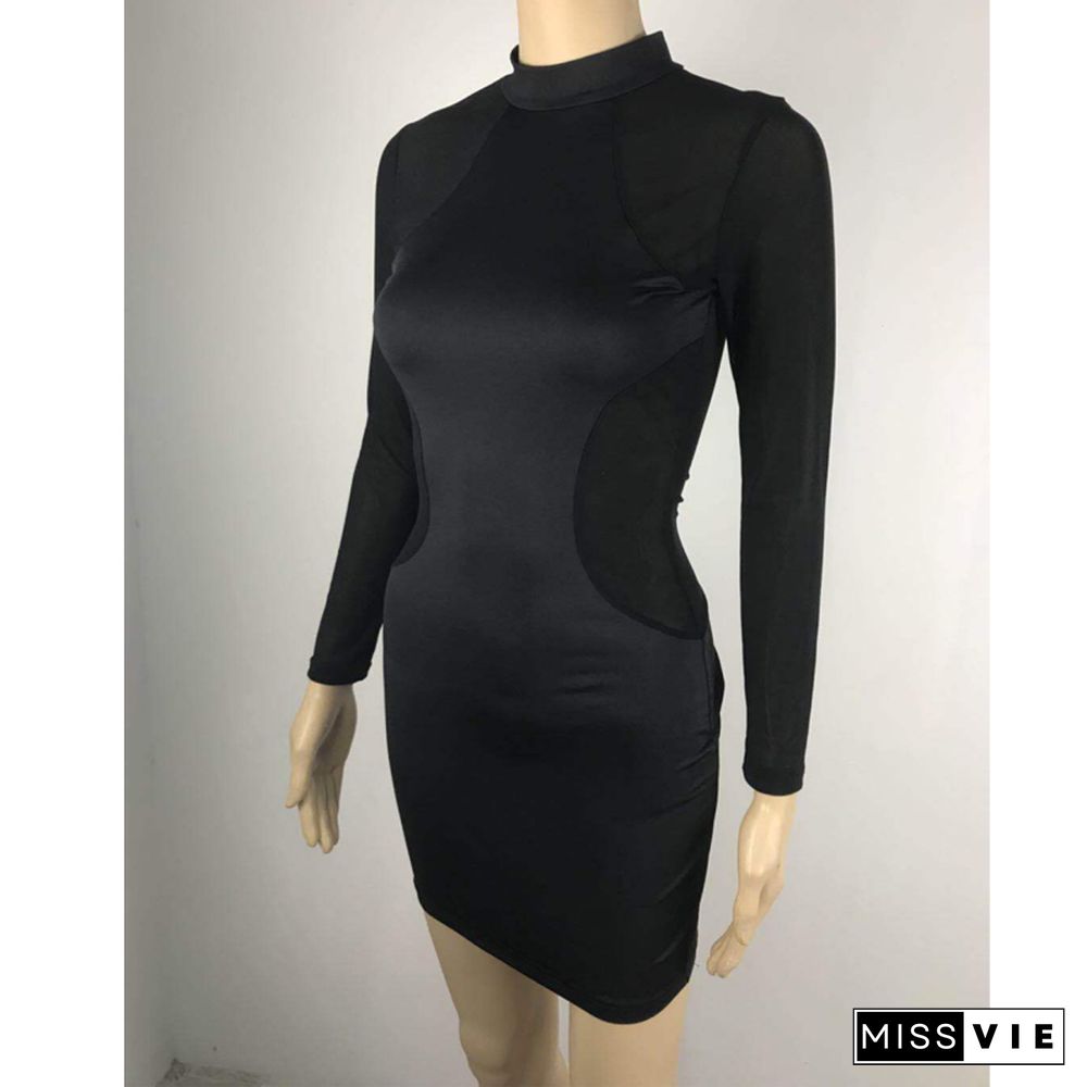 Sexy Women Dress See Through Mesh Bandage Bodycon Long Sleeve Evening Party Clubwear SexyClubStyle Mini Dress