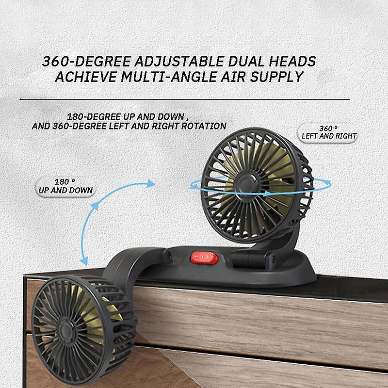 Portable Dual Head Usb Pedestal Fans 2 Speeds Adjustable Air Fan Car Accessories Wind Regulation