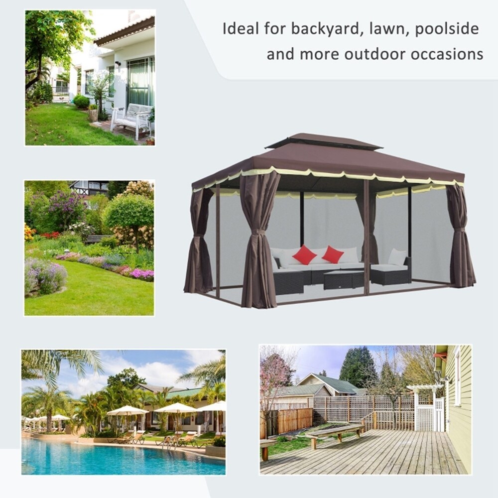 10 x13ft Outdoor Gazebo with Two tier Tent Roof and Aluminum Frame