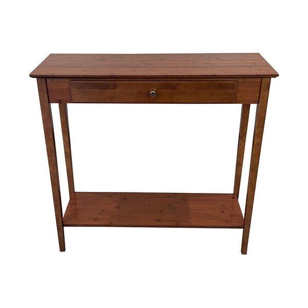 Solid Bamboo 2-Tier Console Table with Drawer