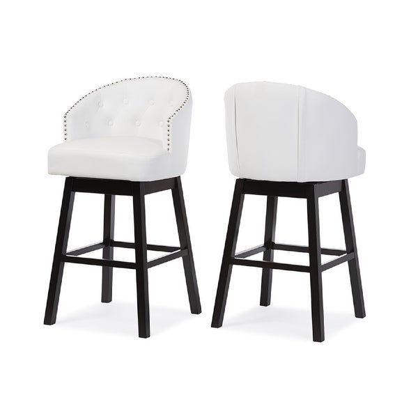 Avril Modern and Contemporary White Faux Leather Tufted Swivel Barstools with Nailhead Trim， Set of 2