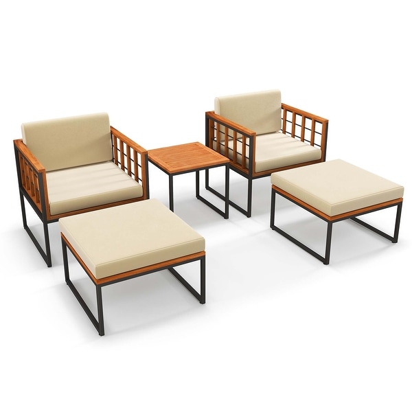 5 PCS Acacia Wood Patio Furniture Set Outdoor Conversation Set