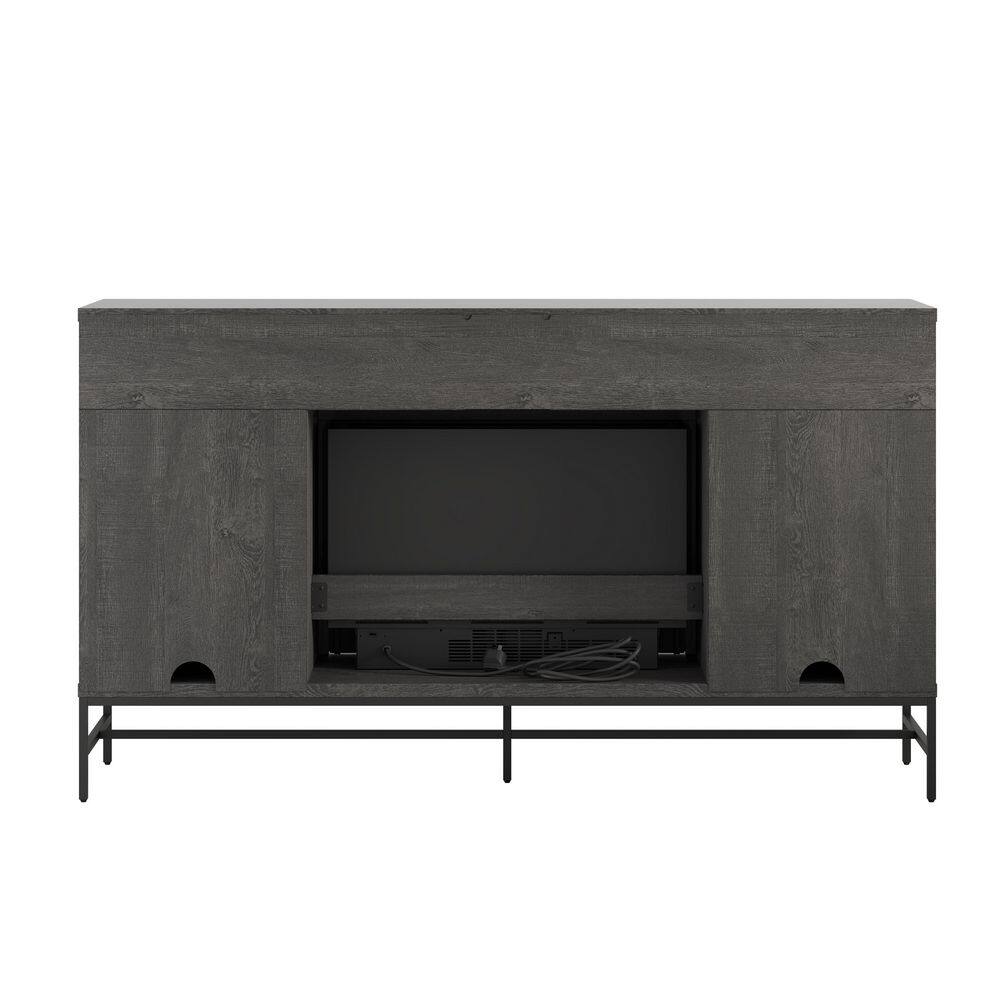 SCOTT LIVING KAPLAN 60 in. Freestanding Media Console Wooden Electric Fireplace in Gray Fawn Aged Oak HDSLFP60L-1A