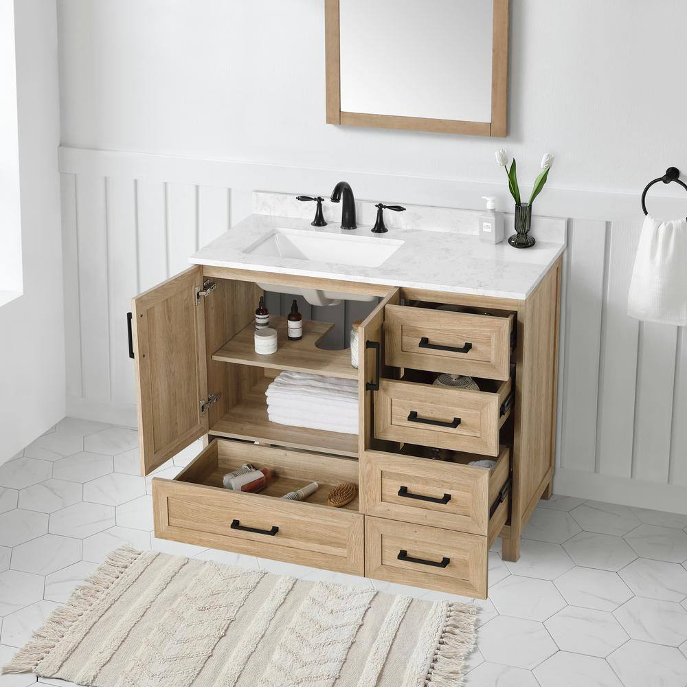 Glacier Bay Tobana 42 in. W x 19 in. D x 34.5 in. H Bath Vanity in Weathered Tan with White Cultured Marble Top Tobana 42NO