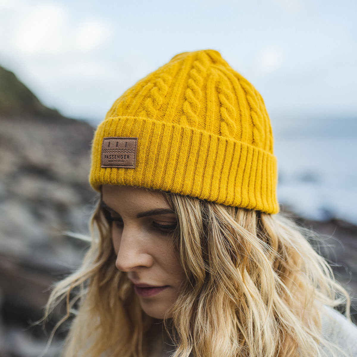 Fireside Cable Knit Beanie - Ochre Yellow